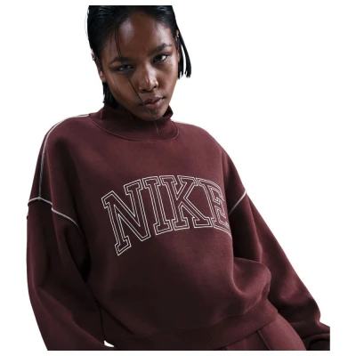 Nike W NSW PHNX FLC LOGO MOCK NECK BURGUNDY CRUSH dámská zateplená mikina