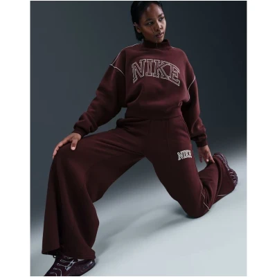 Nike W NSW PHNX FLC LOGO WIDE LEG BURGUNDY CRUSH dámské tepláky