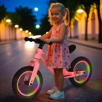 Nils Fun RB901 s 12 pumpovanými koly a LED růžové dětské odrážedlo (VÝPRODEJ)