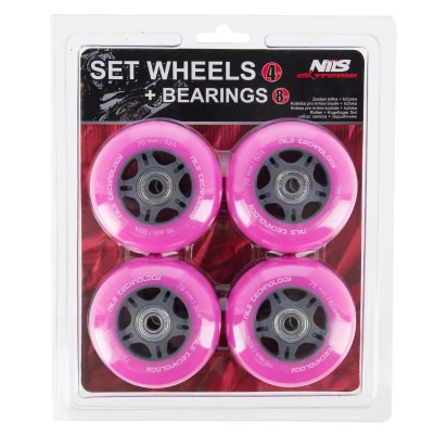 Nils PU kolečka s ložisky EXTREME 76x24mm ABEC 7 růžové