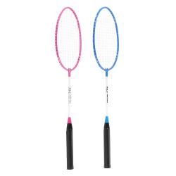 NILS Sada 2 bedmintonových rakiet a nylonové letky NRZ001 ružovo-modrá