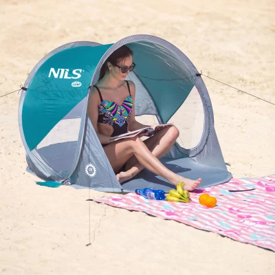 Nils Samorozkládací plážový stan Camp NC3142 modrozelený