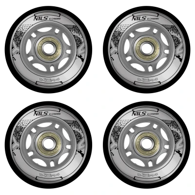 NILS Sestava černých PU koleček 64x24 + ložiska ABEC9