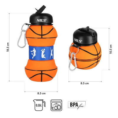 Nils Skládací silikonová láhev Camp NC4104 550ml basketbal