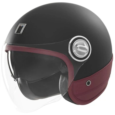 NOX Otevřená helma PREMIUM Heritage matná černá s červenou kůží XS + sleva 300,- na příslušenství
