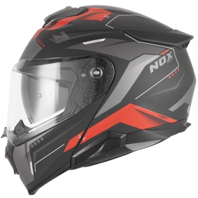 NOX N967 Conquer matná černo-červená výklopná helma na motorku