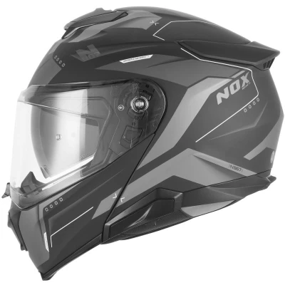 NOX N967 Conquer matná černo-stříbrná výklopná helma na motorku