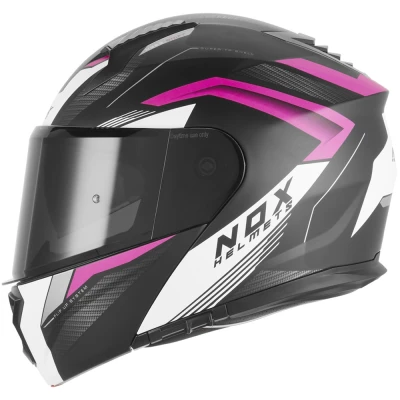 NOX N968 Shift matná černo-bílo-růžová výklopná helma na motorku