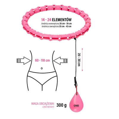ONE FITNESS Masážní hula hoop OHA02 se závažím růžová