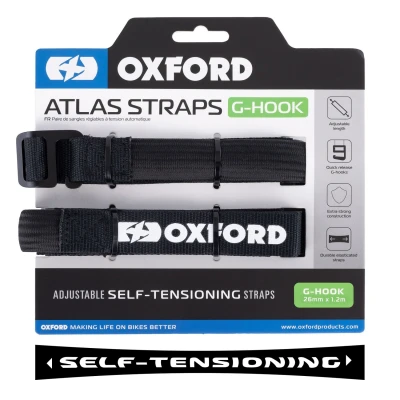 OXFORD Atlas G-Hook černé 2 ks 26 mm x 1,2 m zavazadlové popruhy