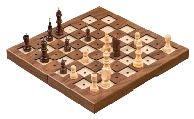 Philos Spiele hnědé dřevěné 30 cm šachy pro slabozraké a nevidomé