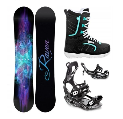 Raven Aura snowboard + Raven Fastec FT360 black vázání + Raven Diva black/mint boty Raven Aura snowboard + Raven Fastec FT360 black vázání + Raven Diva black/mint boty