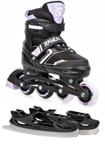 Raven Helixi Black/Violet dětské kolečkové brusle 2v1 - svítící kola LED POUZE EU 38-42, dámský (se zoubky) (VÝPRODEJ)