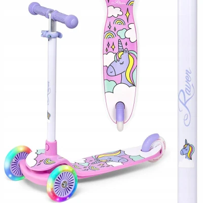 Raven Laviana Unicorn s LED koly lila/pink dětská tříkolová koloběžka