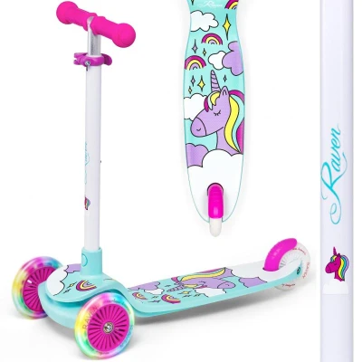 Raven Laviana Unicorn s LED koly mint/pink dětská tříkolová koloběžka