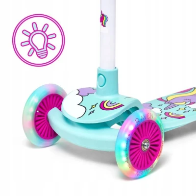 Raven Laviana Unicorn s LED koly mint/pink dětská tříkolová koloběžka