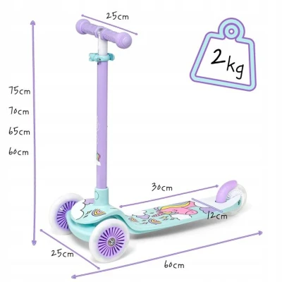 Raven Laviana Unicorn s LED koly violet/mint dětská tříkolová koloběžka