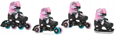 Raven Loret Glitter Black/Mint/Pink dětské brusle 4v1 - LED kolečka POUZE EU 27-30, dámský (se zoubky) (VÝPRODEJ)