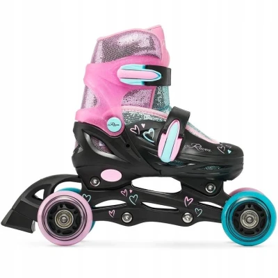 Raven Loret Glitter Black/Mint/Pink dětské brusle 4v1 - LED kolečka POUZE EU 27-30, dámský (se zoubky) (VÝPRODEJ)