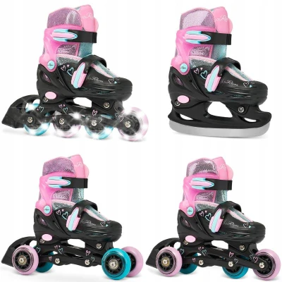 Raven Loret Glitter Black/Mint/Pink dětské brusle 4v1 - LED kolečka