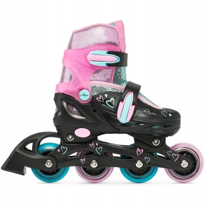 Raven Loret Glitter Black/Mint/Pink dětské brusle 2v1 - LED kolečka