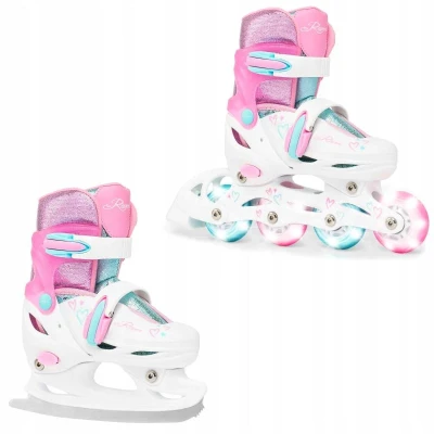 Raven Loret Glitter White/Mint/Pink 2v1 dětské brusle - LED kolečka POUZE EU 30-33, dámský (se zoubky) (VÝPRODEJ)