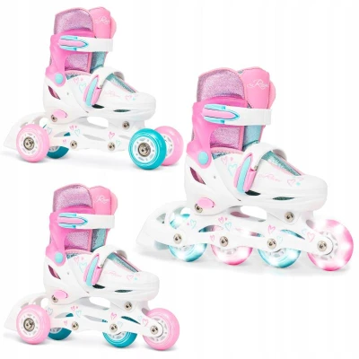 Raven Loret Glitter White/Mint/Pink 4v1 dětské brusle - Led kolečka