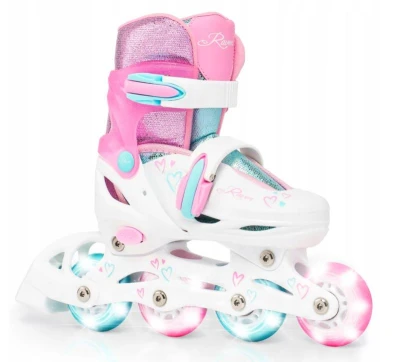Raven Loret Glitter White/Mint/Pink 2v1 dětské brusle - LED kolečka