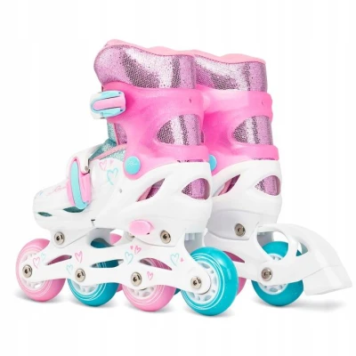 Raven Loret Glitter White/Mint/Pink 2v1 dětské brusle - LED kolečka