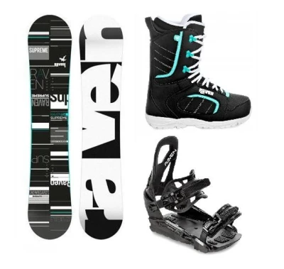 Raven Supreme black/mint snowboard + Raven S230 Black vázání + Raven Diva black/mint boty Raven Supreme black/mint snowboard + Raven S230 Black vázání + Raven Diva black/mint boty