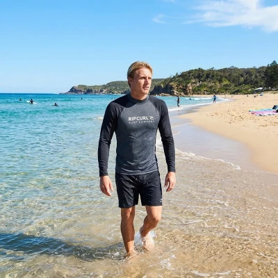 Rip Curl SHOCK tmavě šedé/černé pánské lycrové triko s dlouhým rukávem