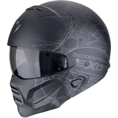 Scorpion EXO-COMBAT II SPIDERWEB matná černo-stříbrná výklopná helma na motorku