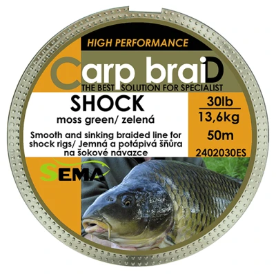 Sema Shock zelená pletená šňůra 50 m 30 lbs / 13,6 kg