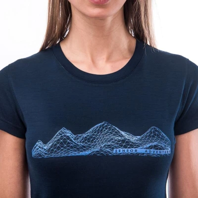 Sensor Merino Active Pt Mountains Deep Blue dámské funkční triko