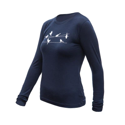 SENSOR Merino Active Songbirds dámské triko dl.rukáv Deep Blue