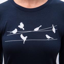 SENSOR Merino Active Songbirds dámské triko dl.rukáv Deep Blue