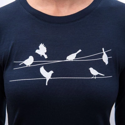 SENSOR Merino Active Songbirds dámské triko dl.rukáv Deep Blue