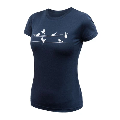 SENSOR Merino Active Songbirds dámské triko kr. rukáv Deep Blue