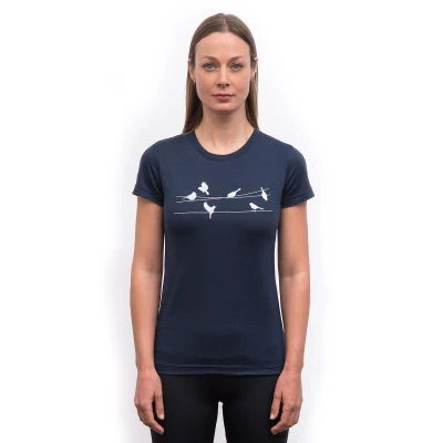 SENSOR Merino Active Songbirds dámské triko kr. rukáv Deep Blue