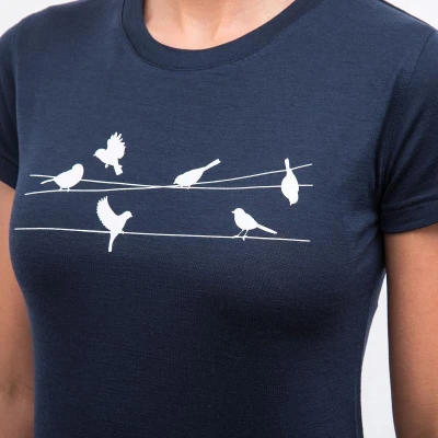 SENSOR Merino Active Songbirds dámské triko kr. rukáv Deep Blue