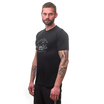 SENSOR Merino Active Van Life pánské černé triko kr.rukáv