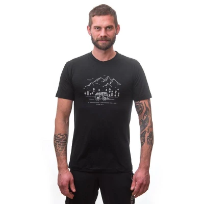 SENSOR Merino Active Van Life pánské černé triko kr.rukáv