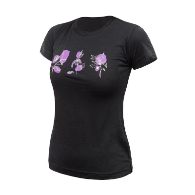 SENSOR Merino Air Bloom dámské černé triko kr.rukáv