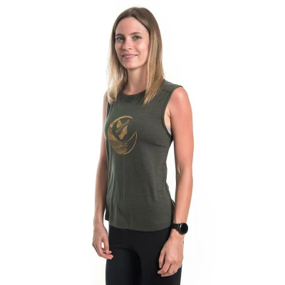 SENSOR Merino Air Fox dámské triko bez rukávu Olive Green