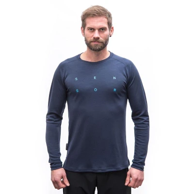 SENSOR Merino Blend Typo pánské triko dl.rukáv Deep Blue