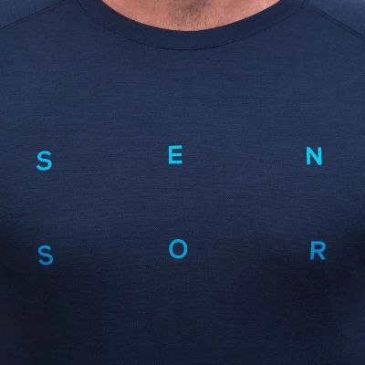 SENSOR Merino Blend Typo pánské triko kr.rukáv Deep Blue