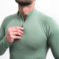 SENSOR Merino Df Zip Basil Green pánské tričko