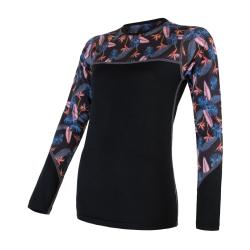 Sensor Merino Impress Černá/floral dámské funkční tričko dl.rukáv