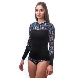 Sensor Merino Impress Černá/floral dámské funkční tričko dl.rukáv