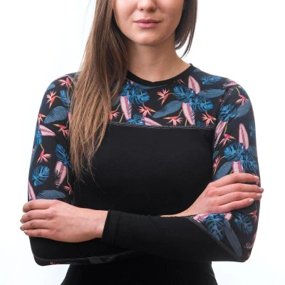 Sensor Merino Impress Černá/floral dámské funkční tričko dl.rukáv
